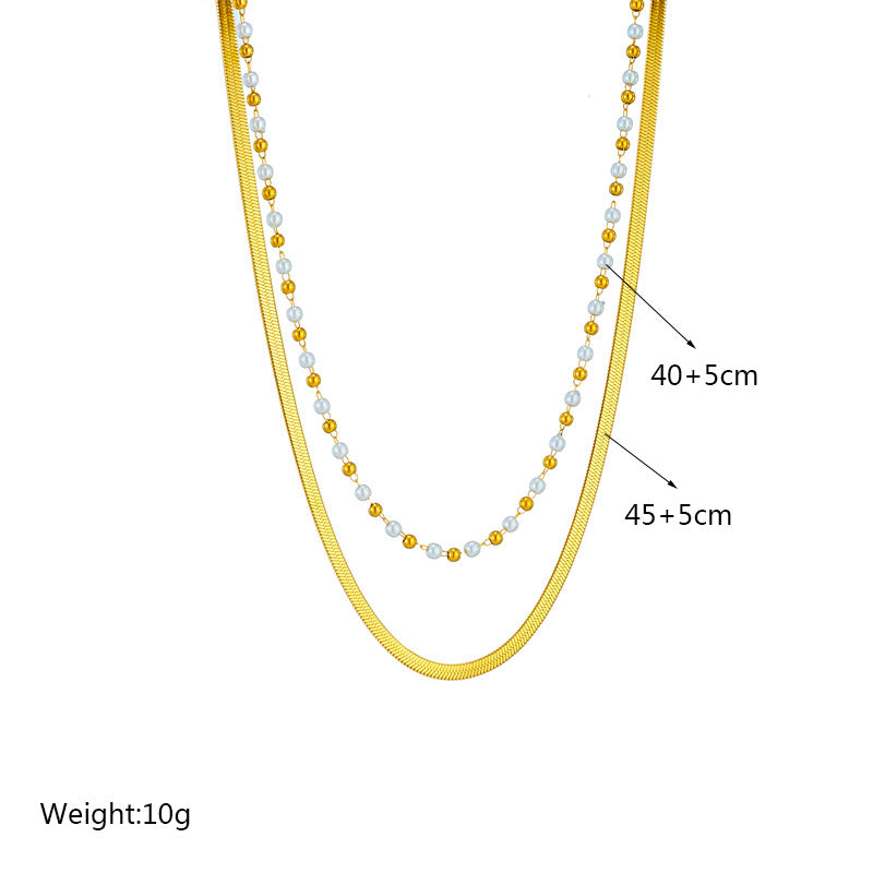 Fashion Pearl Titanium Steel Plating Layered Necklaces