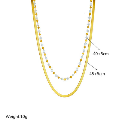 Fashion Pearl Titanium Steel Plating Layered Necklaces