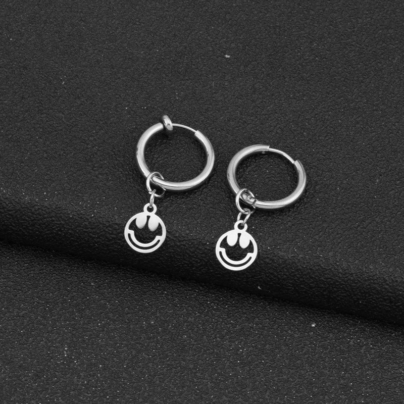 1 Piece Casual Preppy Style Smiley Face Polishing Hollow Out Stainless Steel Drop Earrings Ear Cuffs