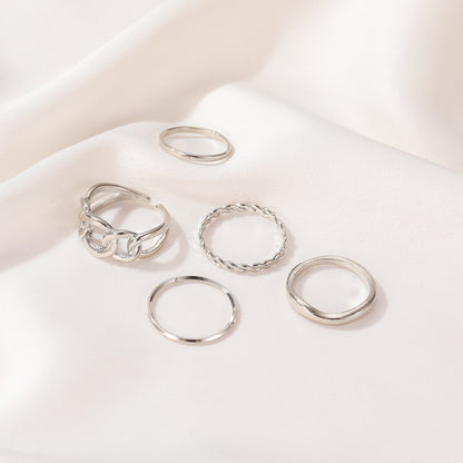 Fashion Open Geometric Alloy Ring Five-piece