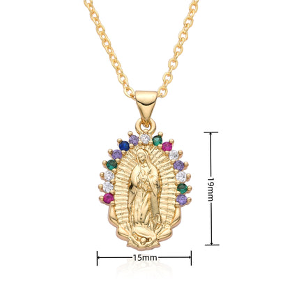 Copper Retro Virgin Mary Plating Inlay Zircon Pendant Necklace