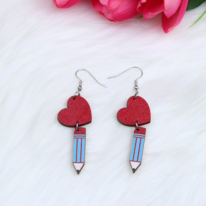 Wholesale Jewelry Cute Heart Shape Arylic Printing Drop Earrings