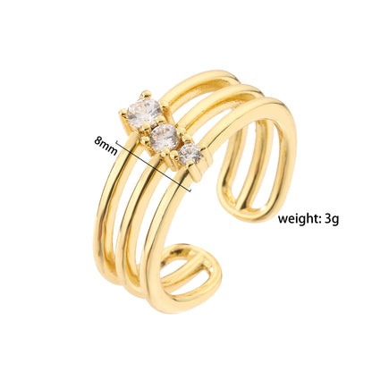 Ig Style Geometric Copper Plating Inlay Zircon Open Ring