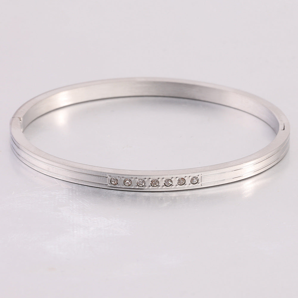 Wholesale Simple Style Solid Color Stainless Steel Inlay Zircon Bangle