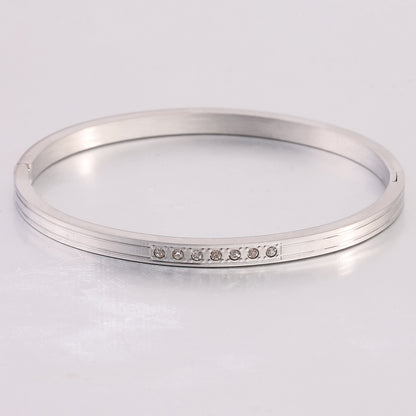 Wholesale Simple Style Solid Color Stainless Steel Inlay Zircon Bangle