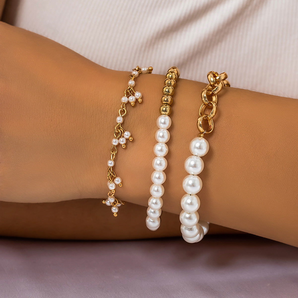 Lady Heart Shape Imitation Pearl Alloy Wholesale Bracelets