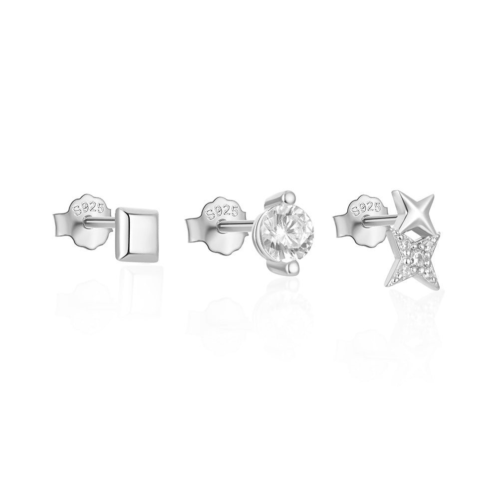 1 Set Simple Style Star Butterfly Plating Sterling Silver Ear Studs