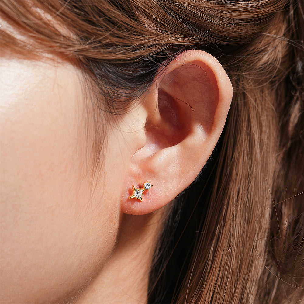 1 Piece Simple Style Geometric Plating Sterling Silver Zircon Ear Studs