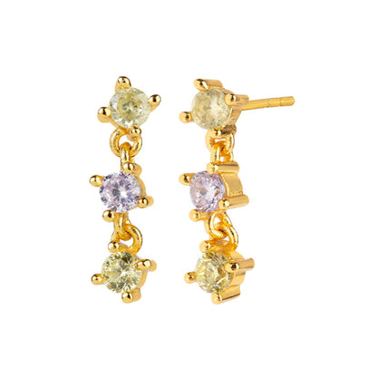 Korea Simple Fashion Earrings Color Round Zircon Earrings Fashion Popular Earrings