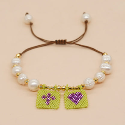 Retro Heart Shape Mixed Materials Beaded Unisex Bracelets