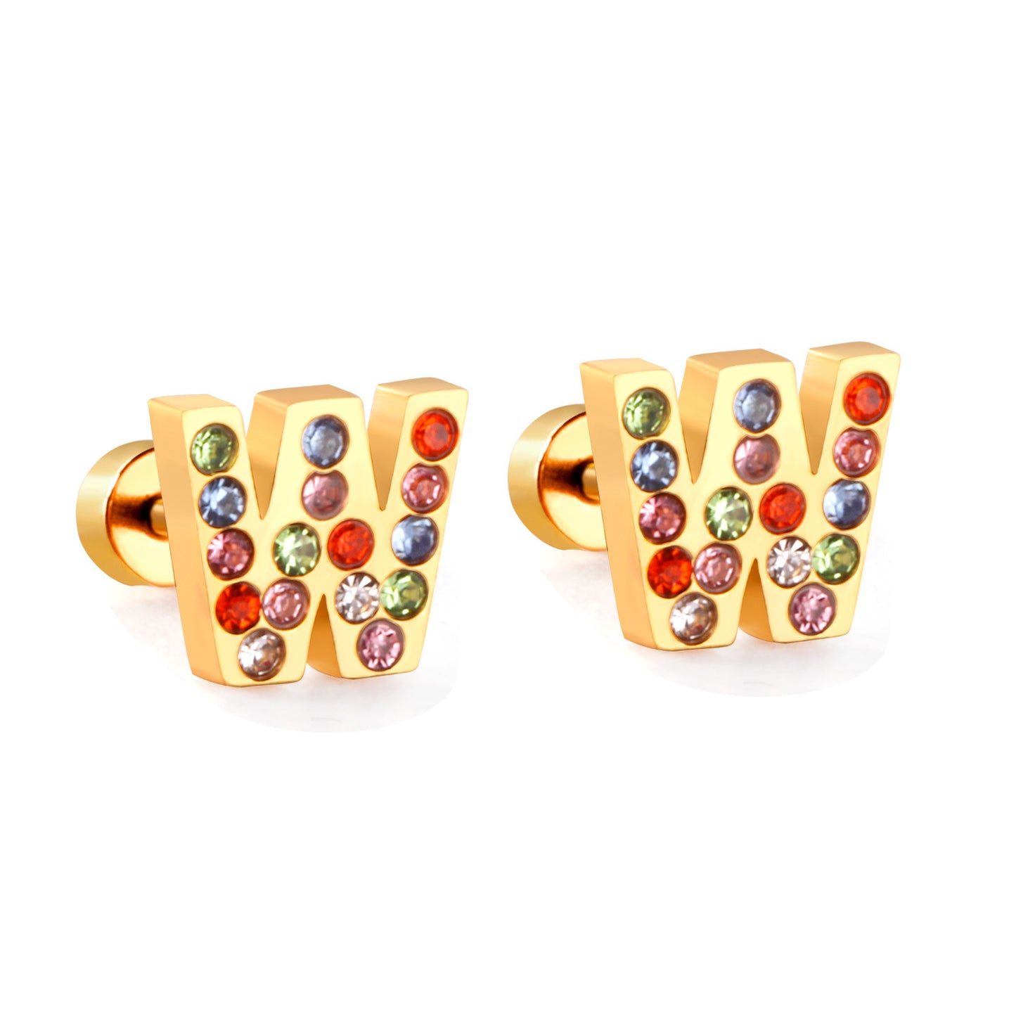 Fashion Letter Stainless Steel Inlay Zircon Ear Studs 1 Pair