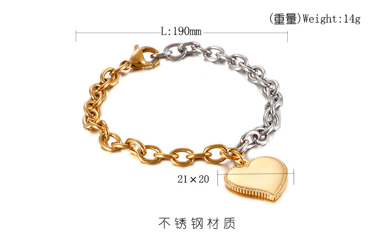 Fashion Stainless Steel Edge Heart-shaped Gold Bracelet Wholesale