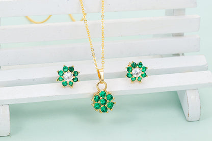 Elegant Flower Copper Plating Inlay Zircon Women's Earrings Necklace 1 Set