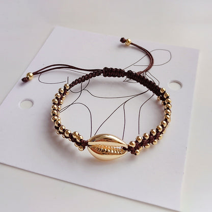Streetwear Shell Metal Copper Beaded Knitting Plating Women's Bracelets