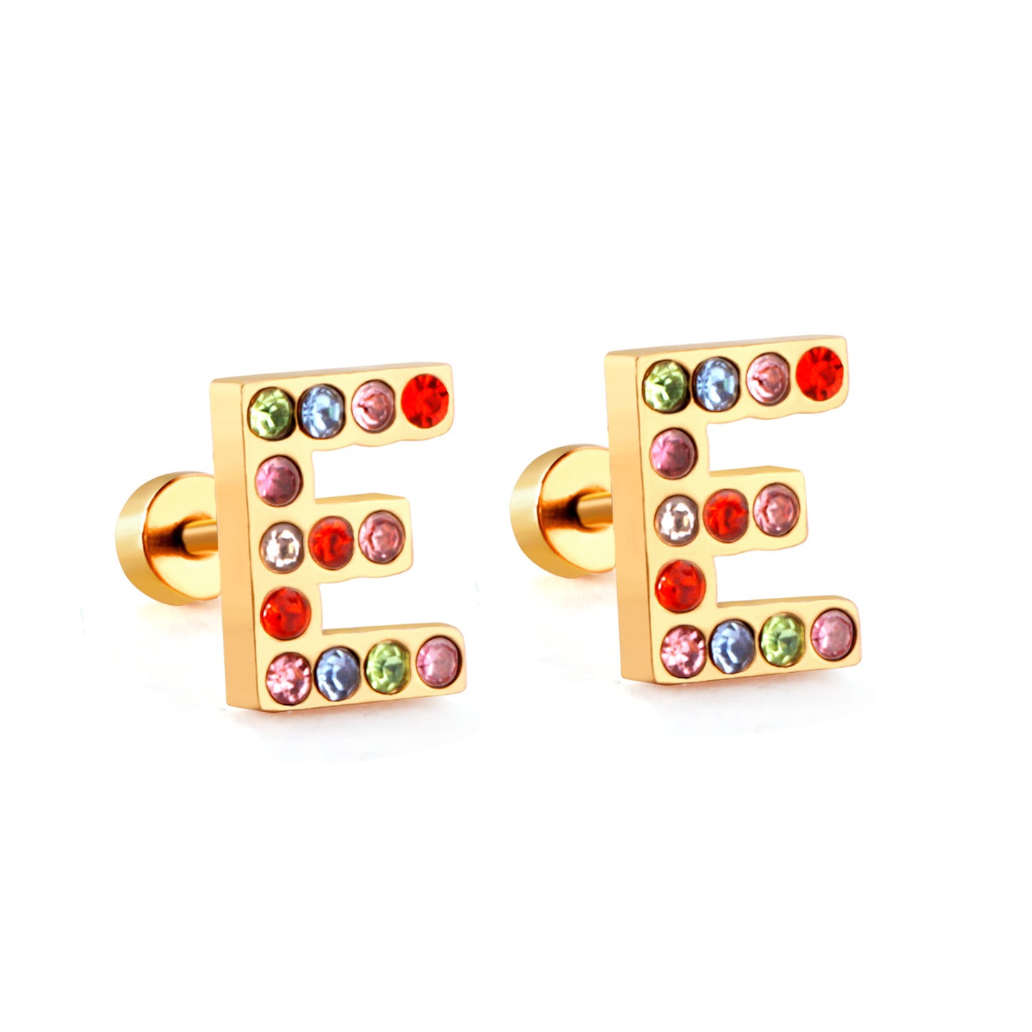 Fashion Letter Stainless Steel Inlay Zircon Ear Studs 1 Pair