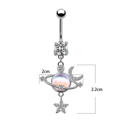 1 Piece Sexy Star Moon Planet Stainless Steel Plating Zircon Belly Ring