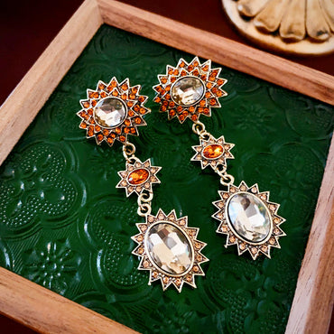 Retro Exaggerated Flower Alloy Rhinestones Women's Earrings Necklace
