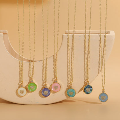 Dopamine color dripping oil shell love zircon pendant necklace female rainbow heart shape simple clavicle chain wholesale