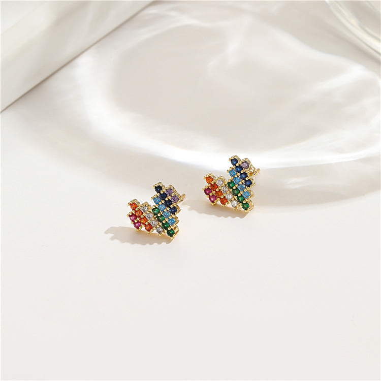 1 Pair Cute Heart Shape Plating Inlay Copper Zircon Ear Studs