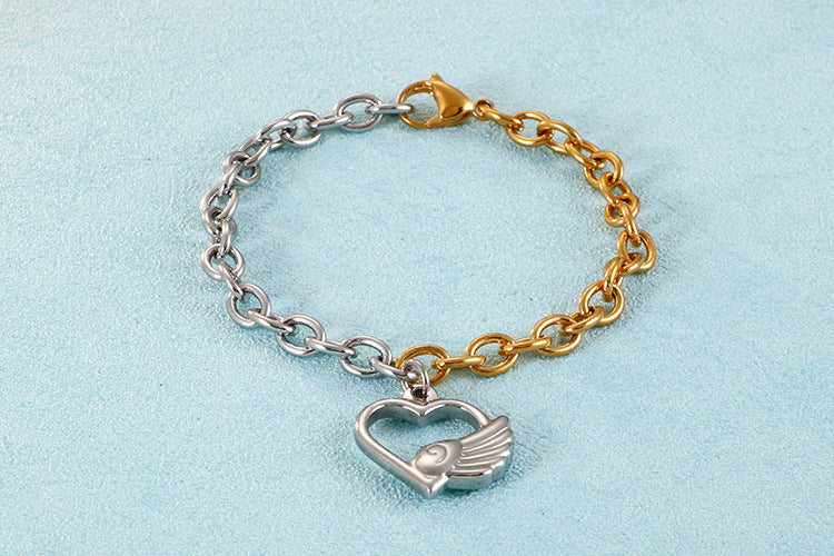 E-commerce Supply Ornament Wholesale European And American Simple Color Girls' Bracelet Heart-shaped Wings Stainless Steel Women's Bracelet