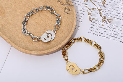 Stainless Steel Women's Jewelry Chain Oval Open Buckle Splicing Gold Bracelet