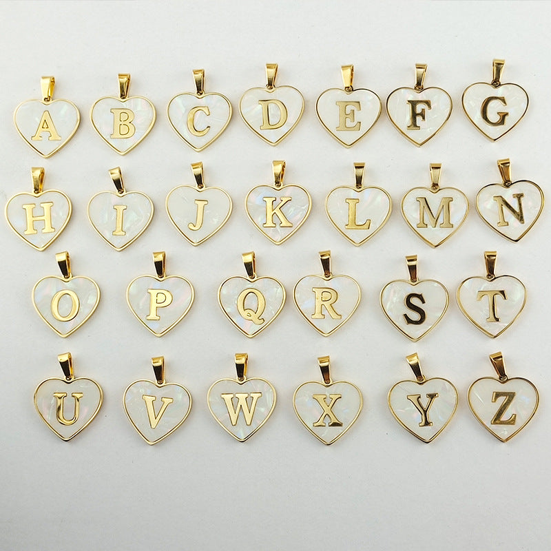 Wholesale Cute Sweet Letter Titanium Steel Plating Inlay Shell Pendant Necklace