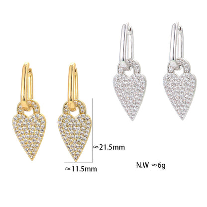 Fashion Lock Shape Heart Full Diamond Zircon Earrings