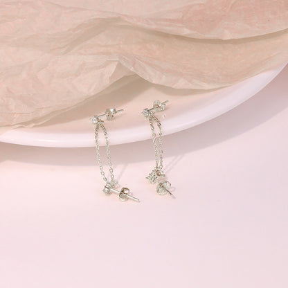 S925 Sterling Silver Ins Style Chain Tassel Diamond Ear String Ear Studs Earrings  Hot Selling Personality Trendy Earrings