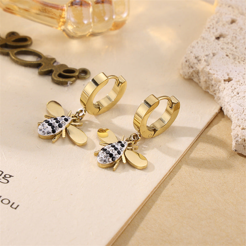 1 Pair Simple Style Bee Inlay Stainless Steel Rhinestones Drop Earrings