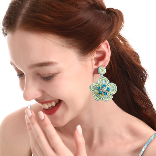 1 Pair Pastoral Flower Glass Drop Earrings