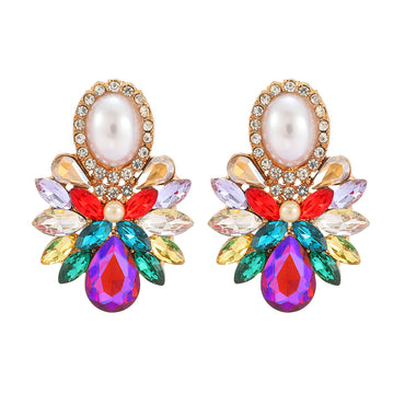 1 Pair Luxurious Geometric Inlay Alloy Artificial Pearls Rhinestones Glass Drop Earrings