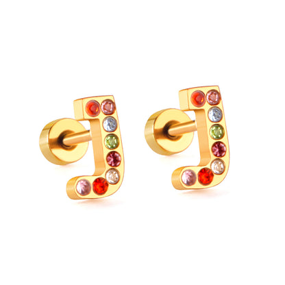 Fashion Letter Stainless Steel Inlay Zircon Ear Studs 1 Pair