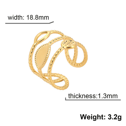 Best Seller In Europe And America 18k Gold Plating Non-fading Three-layer Hemp Lace Leaf Brand Open Stainless Steel Ring