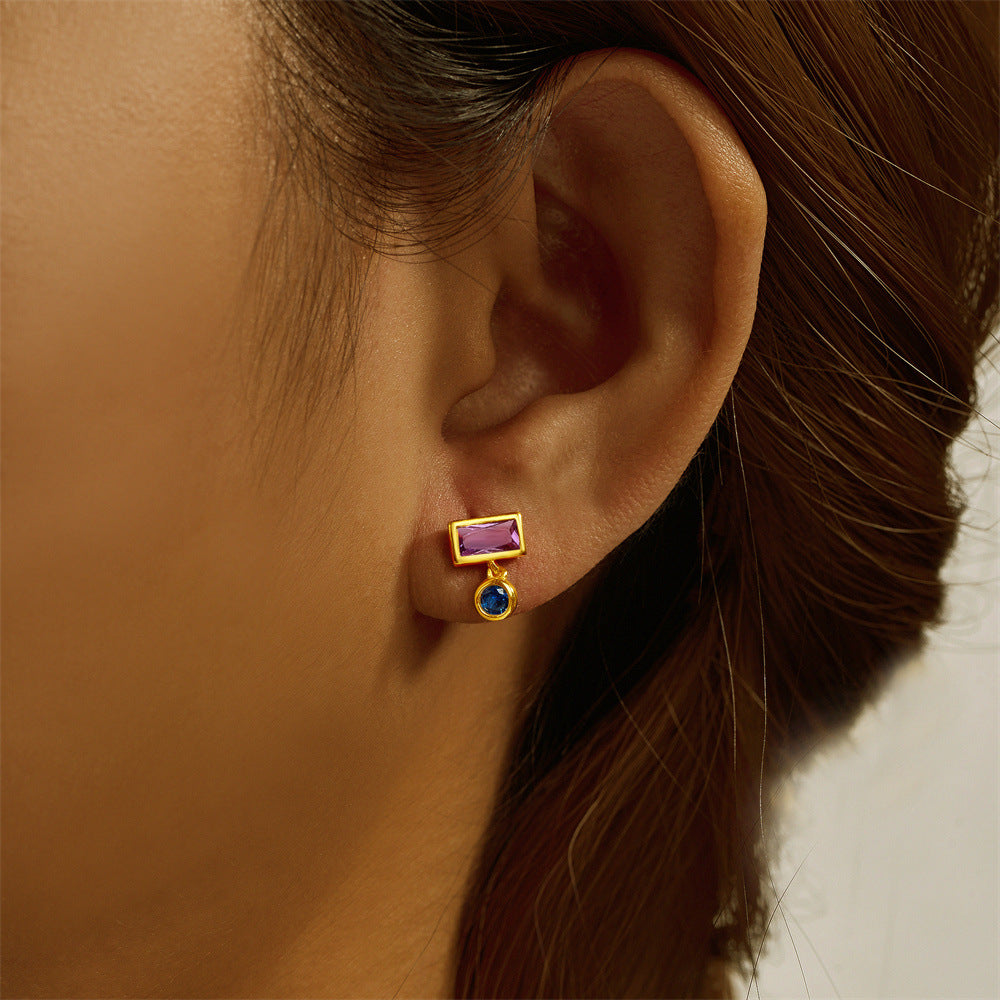 1 Piece Simple Style Geometric Plating Inlay Sterling Silver Opal Zircon Ear Studs