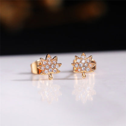 1 Pair Simple Style Shiny Maple Leaf Inlay Copper Zircon Ear Studs