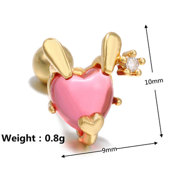 Korean Small Animal Rabbit Pig Color Zirconium Copper Earrings Wholesale