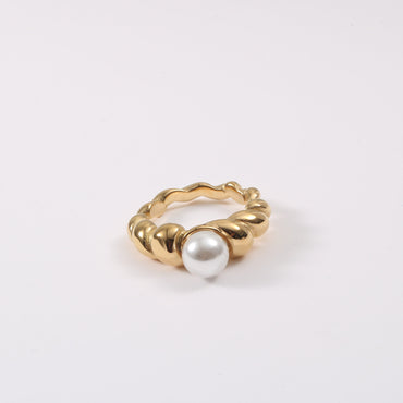 Retro Twist Titanium Steel Inlay Artificial Pearls Rings