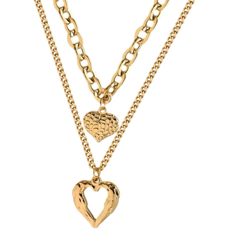 Fashion Simple Muilt-layer Titanium Steel Hollow Heart-shaped Pendant Necklace