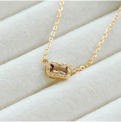 Retro Geometric Square Sterling Silver Plating Inlay Zircon Pendant Necklace