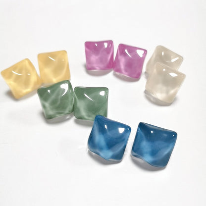 Simple Design Jelly Color Blue Wave Refreshing Water Ripple Ice Blue Square Resin Earrings