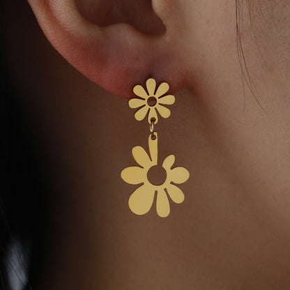 1 Pair Simple Style Flower Plating Stainless Steel Drop Earrings