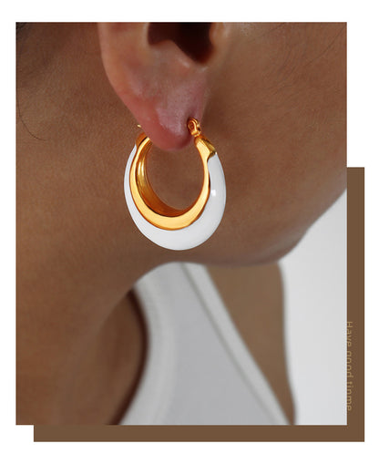 1 Pair Simple Style Color Block Plating Titanium Steel Hoop Earrings