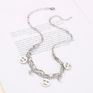 Fashion Emoji Face Stainless Steel No Inlaid Bracelets Necklace 2 Pieces