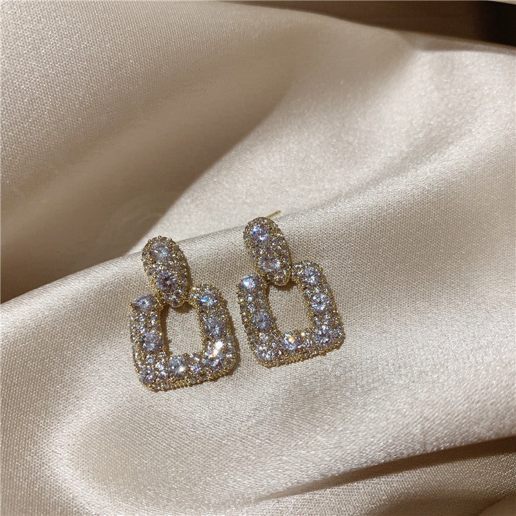 S925 Silver Needle Temperament Simple Square Geometric Fashion Super Flash Personality Earrings