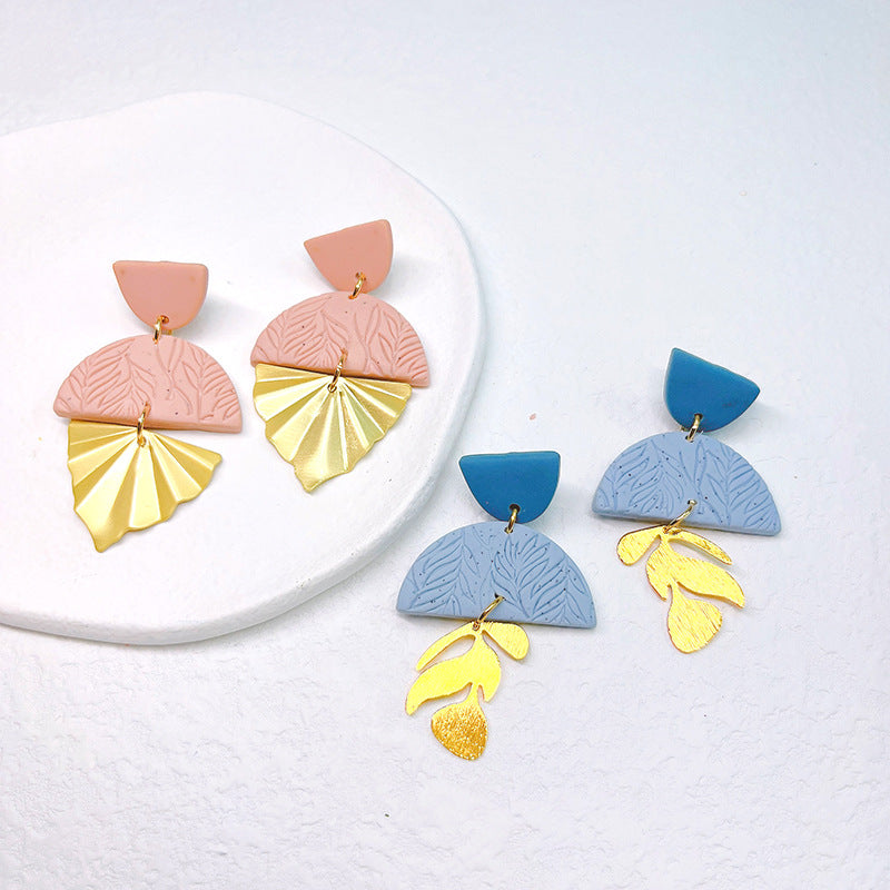 1 Pair Fashion Geometric Soft Clay Metal Patchwork Women's Drop Earrings