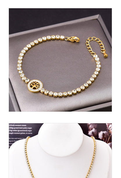 1 Piece Simple Style Tree Titanium Steel Plating Zircon Necklace