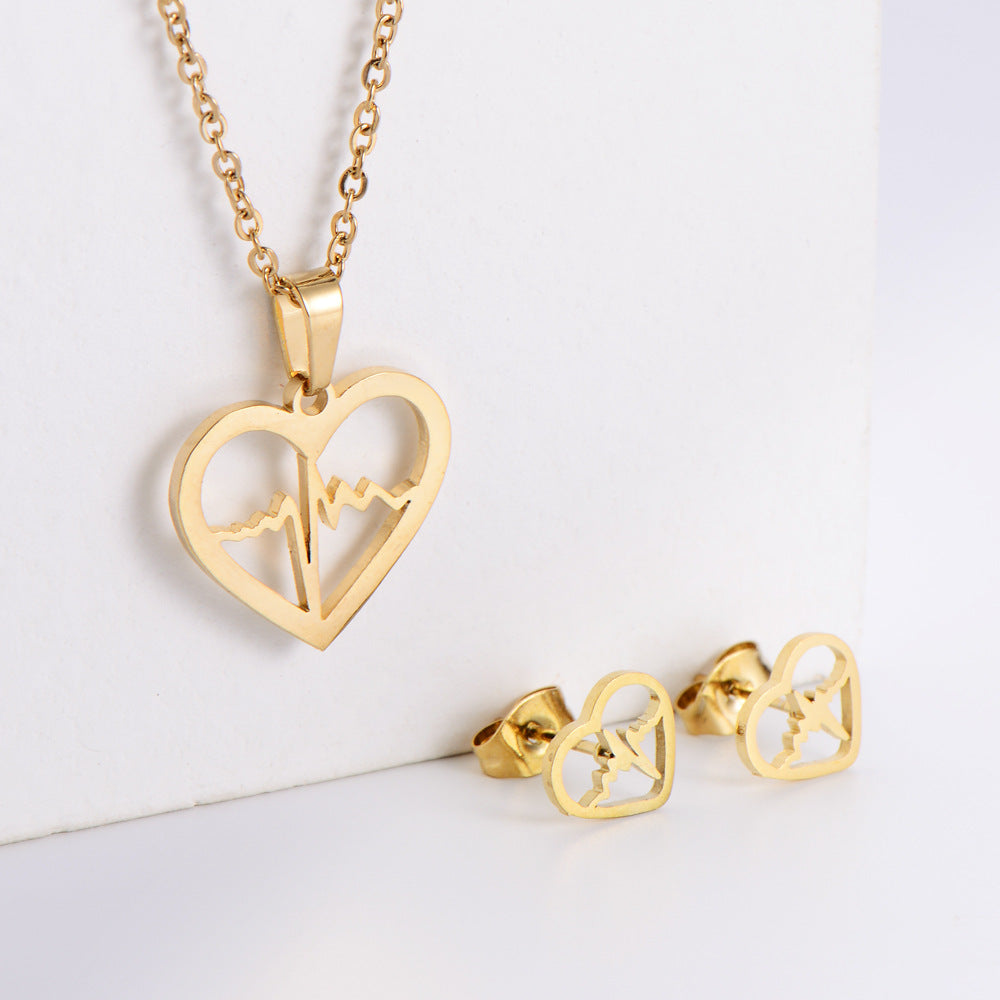 Aml [best-selling Ornament] Titanium Steel Set Jewelry Heart-shaped Pendant Ecg Net Hongguo Domestic Sales Women's New