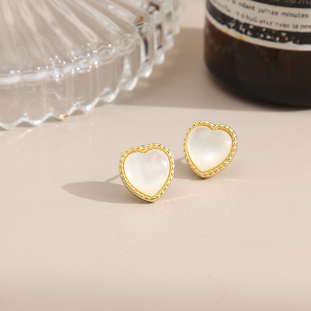 Retro Fashion Elegant White Heart Small Stud Earrings Women