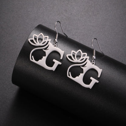 1 Pair Elegant Simple Style Letter Lotus Plating Stainless Steel Drop Earrings