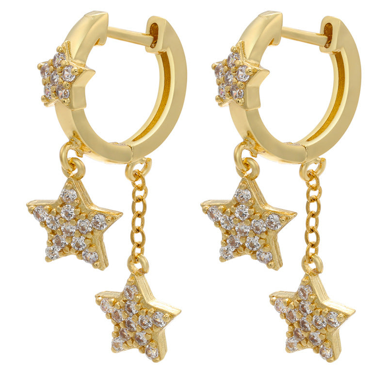 Wholesale New Style Micro Inlaid Star Pendant Long Copper Earrings Gooddiy